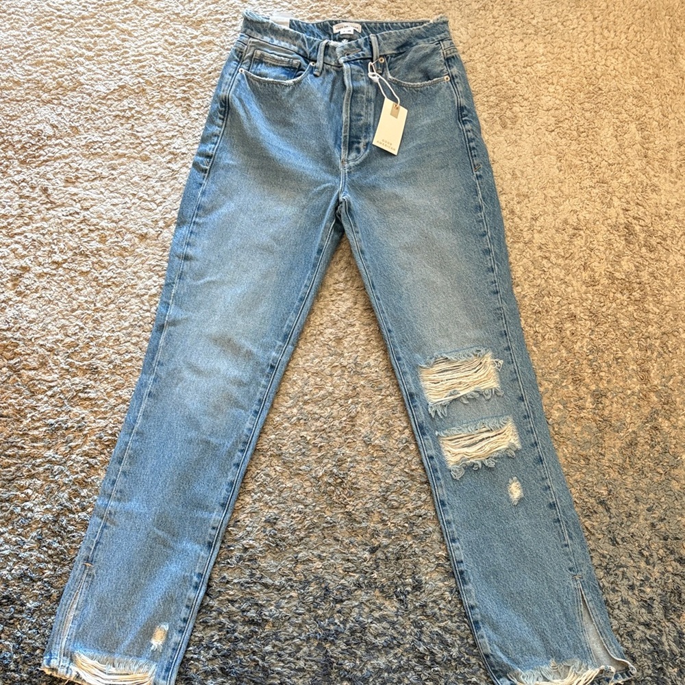 Good American Light Blue Distressed Straight Leg Jeans